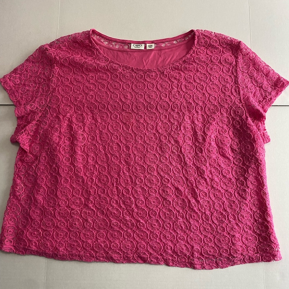 Cato Pink Lace Overlay Short Sleeve Blouse‎ 22/24W